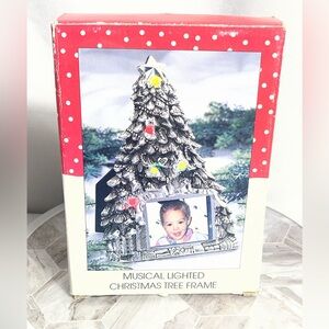 Vintage WM Rogers Silverplate Musical Lighted Christmas Tree Photo Frame